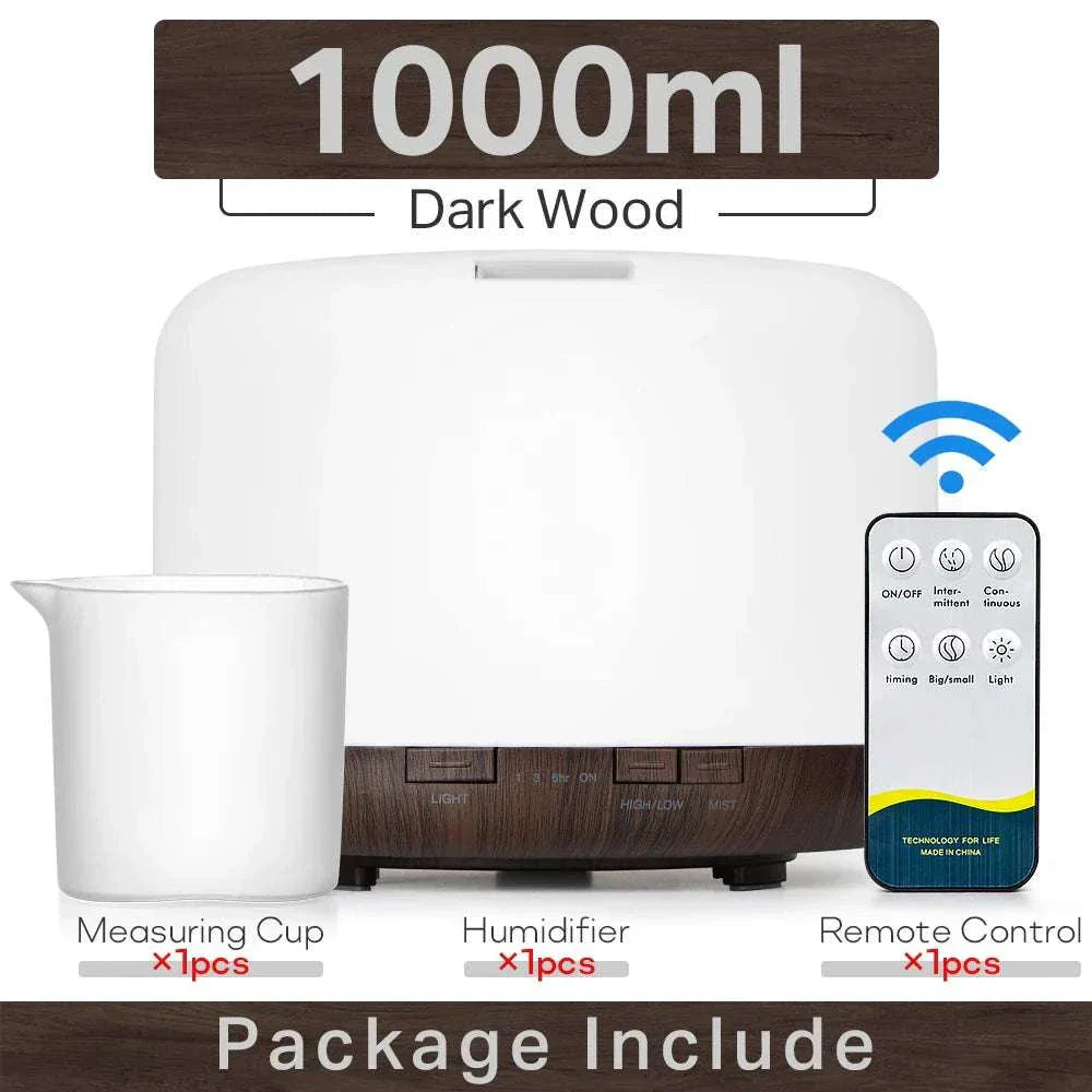 Air Humidifier Essential Oil Diffuser 300ML 500ML 1000ML With Lights Remote Control Ultrasound Electric Aromatherapy Diffuser